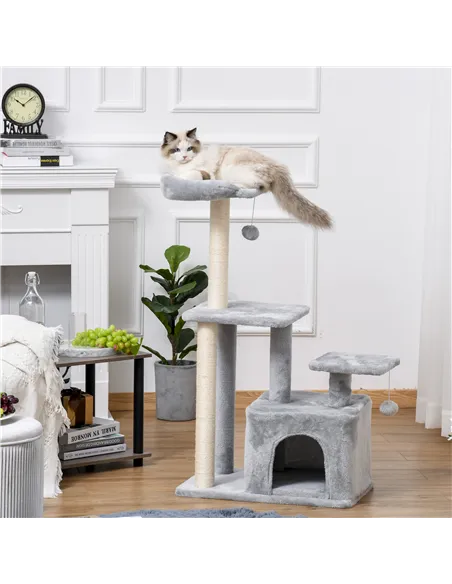 PawHut Cat Tree Tower for Indoor Cats 114cm Climbing Activity Centre Kitten with Sisal Scratching Post Perch Hanging Ball Condo 