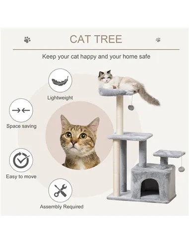 PawHut Cat Tree Tower for Indoor Cats 114cm Climbing Activity Centre Kitten with Sisal Scratching Post Perch Hanging Ball Condo 