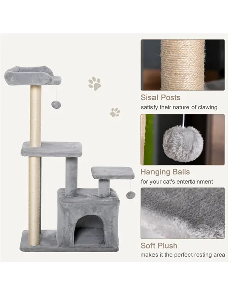 PawHut Cat Tree Tower for Indoor Cats 114cm Climbing Activity Centre Kitten with Sisal Scratching Post Perch Hanging Ball Condo 