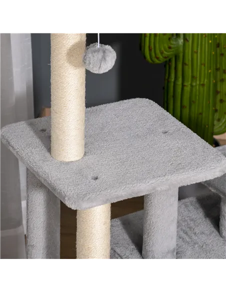 PawHut Cat Tree Tower for Indoor Cats 114cm Climbing Activity Centre Kitten with Sisal Scratching Post Perch Hanging Ball Condo 