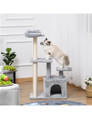 PawHut Cat Tree Tower for Indoor Cats 114cm Climbing Activity Centre Kitten with Sisal Scratching Post Perch Hanging Ball Condo 