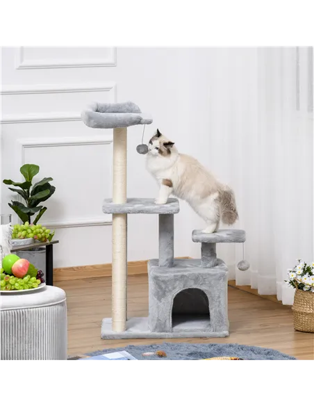 PawHut Cat Tree Tower for Indoor Cats 114cm Climbing Activity Centre Kitten with Sisal Scratching Post Perch Hanging Ball Condo 