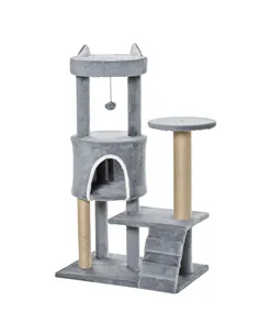 PawHut 100 cm Cat Tree, Cat Condo Tree Tower for Indoor Cats, Cat Activity Centre with Scratching Posts, Plush Perch, Ladder, Ha