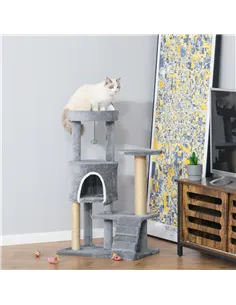 PawHut 100 cm Cat Tree, Cat Condo Tree Tower for Indoor Cats, Cat Activity Centre with Scratching Posts, Plush Perch, Ladder, Ha 2