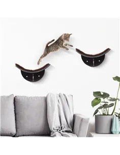 PawHut Wood Cat Shelves, Wall-Mounted Cat Shelter, Curved Kitten Bed Perch Climber Furniture 41 x 28 x 21cm Brown 2