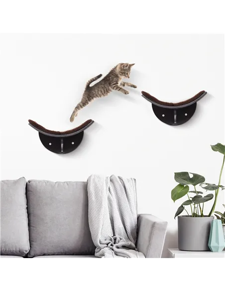 PawHut Wood Cat Shelves, Wall-Mounted Cat Shelter, Curved Kitten Bed Perch Climber Furniture 41 x 28 x 21cm Brown