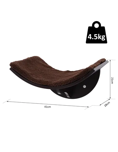 PawHut Wood Cat Shelves, Wall-Mounted Cat Shelter, Curved Kitten Bed Perch Climber Furniture 41 x 28 x 21cm Brown