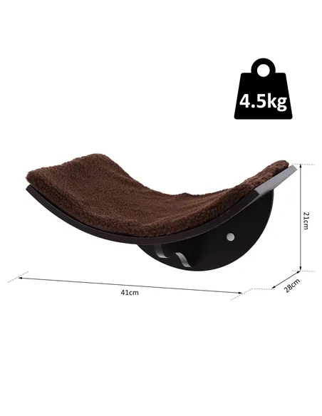 PawHut Wood Cat Shelves, Wall-Mounted Cat Shelter, Curved Kitten Bed Perch Climber Furniture 41 x 28 x 21cm Brown