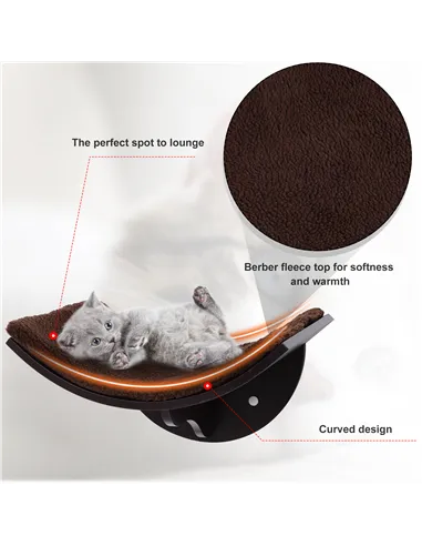 PawHut Wood Cat Shelves, Wall-Mounted Cat Shelter, Curved Kitten Bed Perch Climber Furniture 41 x 28 x 21cm Brown