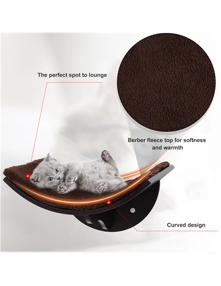 PawHut Wood Cat Shelves, Wall-Mounted Cat Shelter, Curved Kitten Bed Perch Climber Furniture 41 x 28 x 21cm Brown
