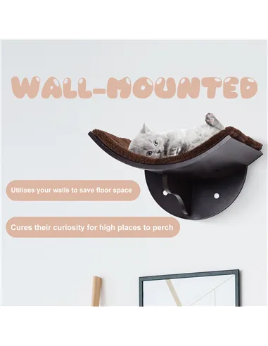 PawHut Wood Cat Shelves, Wall-Mounted Cat Shelter, Curved Kitten Bed Perch Climber Furniture 41 x 28 x 21cm Brown