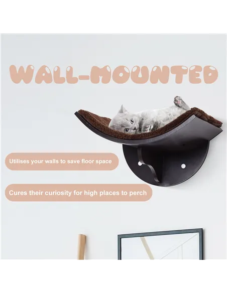 PawHut Wood Cat Shelves, Wall-Mounted Cat Shelter, Curved Kitten Bed Perch Climber Furniture 41 x 28 x 21cm Brown