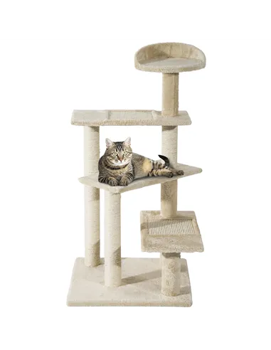 PawHut 100 cm Cat Tree for Indoor Cats Kitten Scratch Scratching Post Climbing Tower Activity Centre Beige