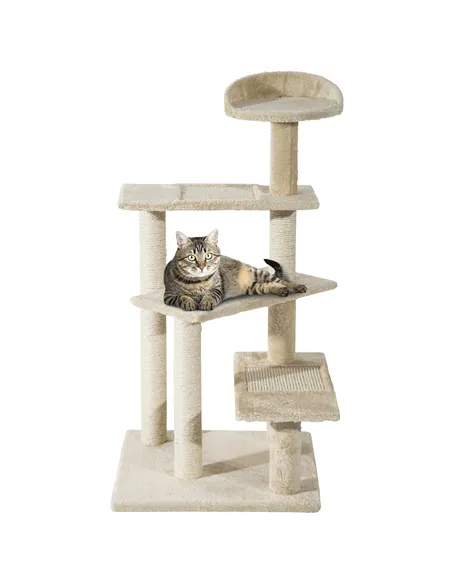 PawHut 100 cm Cat Tree for Indoor Cats Kitten Scratch Scratching Post Climbing Tower Activity Centre Beige