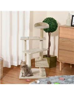 PawHut 100 cm Cat Tree for Indoor Cats Kitten Scratch Scratching Post Climbing Tower Activity Centre Beige 2