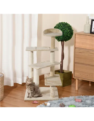 PawHut 100 cm Cat Tree for Indoor Cats Kitten Scratch Scratching Post Climbing Tower Activity Centre Beige