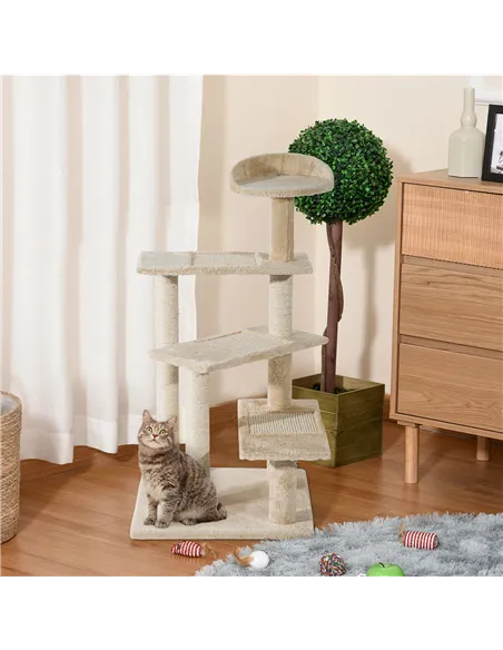 PawHut 100 cm Cat Tree for Indoor Cats Kitten Scratch Scratching Post Climbing Tower Activity Centre Beige