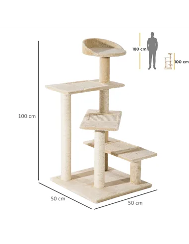 PawHut 100 cm Cat Tree for Indoor Cats Kitten Scratch Scratching Post Climbing Tower Activity Centre Beige