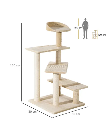 PawHut 100 cm Cat Tree for Indoor Cats Kitten Scratch Scratching Post Climbing Tower Activity Centre Beige