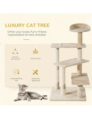 PawHut 100 cm Cat Tree for Indoor Cats Kitten Scratch Scratching Post Climbing Tower Activity Centre Beige