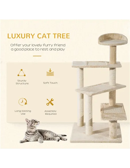 PawHut 100 cm Cat Tree for Indoor Cats Kitten Scratch Scratching Post Climbing Tower Activity Centre Beige