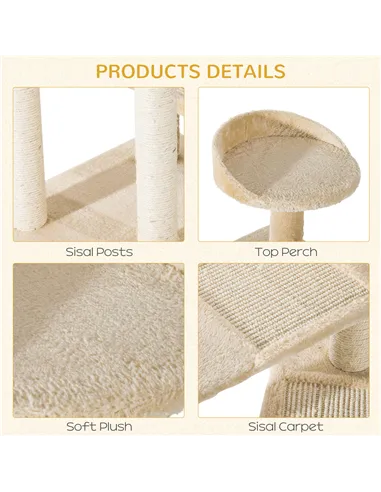 PawHut 100 cm Cat Tree for Indoor Cats Kitten Scratch Scratching Post Climbing Tower Activity Centre Beige