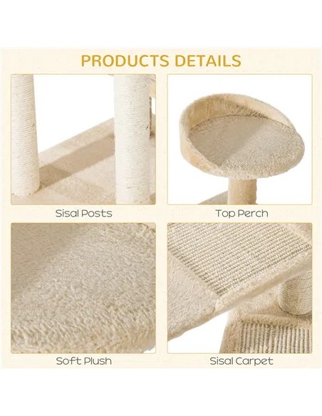 PawHut 100 cm Cat Tree for Indoor Cats Kitten Scratch Scratching Post Climbing Tower Activity Centre Beige