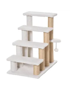 PawHut Pet Stair with 4-step Climb Ladder, Scratching Posts, Platforms, Toy Ball, for Indoor Elderly Cats Kittens, White