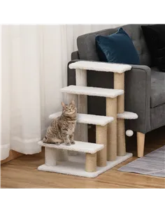 PawHut Pet Stair with 4-step Climb Ladder, Scratching Posts, Platforms, Toy Ball, for Indoor Elderly Cats Kittens, White 2