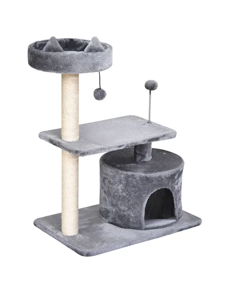 PawHut Cat Tree for Indoor Cats with Scratching Post Climbing Tower Kitty Activity Centre Condo Perch Jumping Platforms Grey 60L