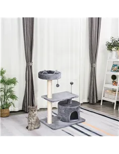 PawHut Cat Tree for Indoor Cats with Scratching Post Climbing Tower Kitty Activity Centre Condo Perch Jumping Platforms Grey 60L 2