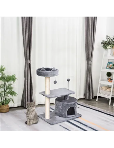 PawHut Cat Tree for Indoor Cats with Scratching Post Climbing Tower Kitty Activity Centre Condo Perch Jumping Platforms Grey 60L