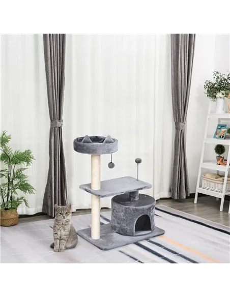 PawHut Cat Tree for Indoor Cats with Scratching Post Climbing Tower Kitty Activity Centre Condo Perch Jumping Platforms Grey 60L