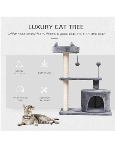 PawHut Cat Tree for Indoor Cats with Scratching Post Climbing Tower Kitty Activity Centre Condo Perch Jumping Platforms Grey 60L