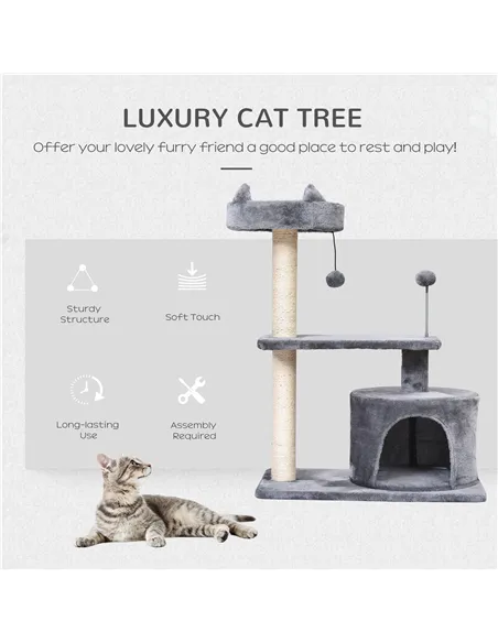 PawHut Cat Tree for Indoor Cats with Scratching Post Climbing Tower Kitty Activity Centre Condo Perch Jumping Platforms Grey 60L