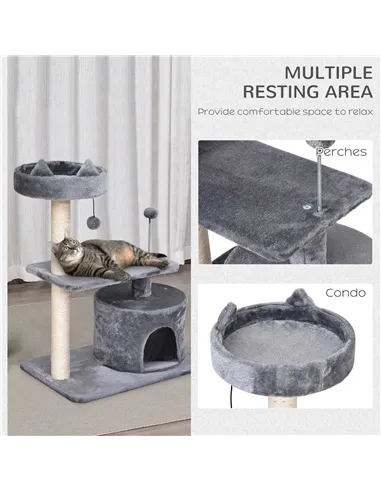 PawHut Cat Tree for Indoor Cats with Scratching Post Climbing Tower Kitty Activity Centre Condo Perch Jumping Platforms Grey 60L