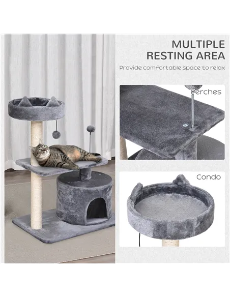 PawHut Cat Tree for Indoor Cats with Scratching Post Climbing Tower Kitty Activity Centre Condo Perch Jumping Platforms Grey 60L