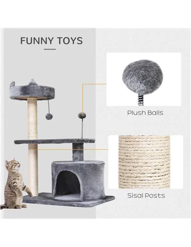 PawHut Cat Tree for Indoor Cats with Scratching Post Climbing Tower Kitty Activity Centre Condo Perch Jumping Platforms Grey 60L