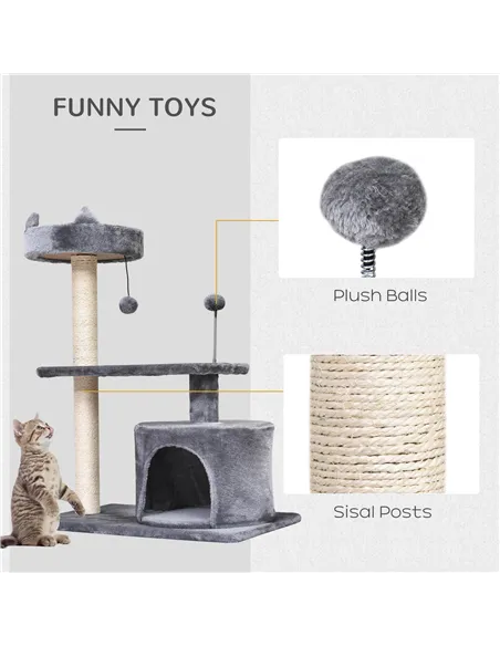 PawHut Cat Tree for Indoor Cats with Scratching Post Climbing Tower Kitty Activity Centre Condo Perch Jumping Platforms Grey 60L