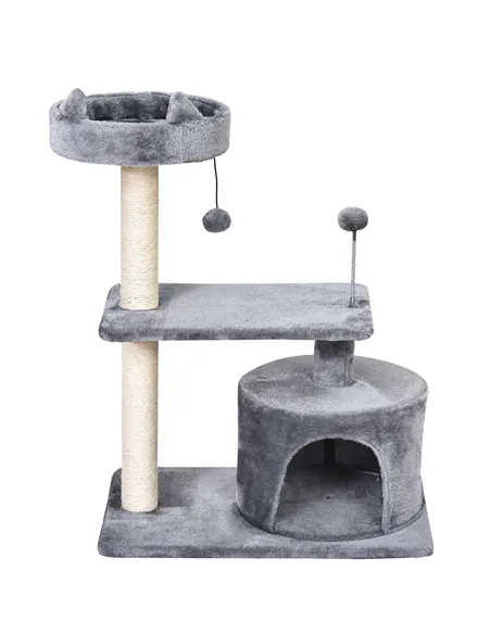 PawHut Cat Tree for Indoor Cats with Scratching Post Climbing Tower Kitty Activity Centre Condo Perch Jumping Platforms Grey 60L