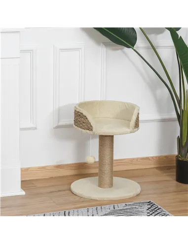 PawHut Cat Tree Cat Scratching Post for Indoor Cats Kitten Play Tower Activity Centre Climbing Stand with Dangling Ball Beige