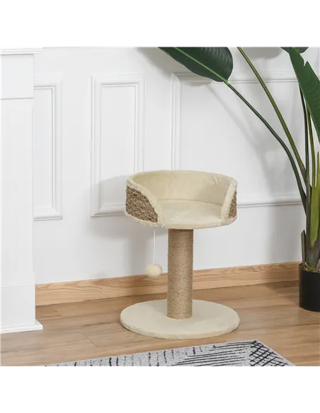 PawHut Cat Tree Cat Scratching Post for Indoor Cats Kitten Play Tower Activity Centre Climbing Stand with Dangling Ball Beige
