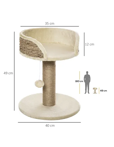 PawHut Cat Tree Cat Scratching Post for Indoor Cats Kitten Play Tower Activity Centre Climbing Stand with Dangling Ball Beige