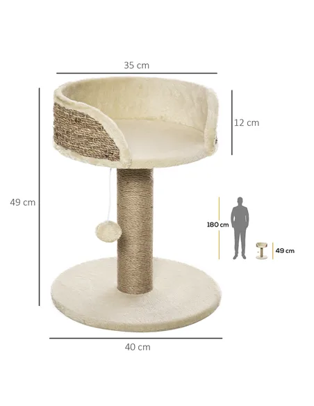 PawHut Cat Tree Cat Scratching Post for Indoor Cats Kitten Play Tower Activity Centre Climbing Stand with Dangling Ball Beige