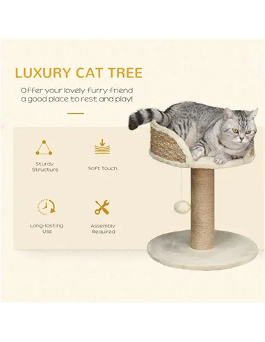 PawHut Cat Tree Cat Scratching Post for Indoor Cats Kitten Play Tower Activity Centre Climbing Stand with Dangling Ball Beige