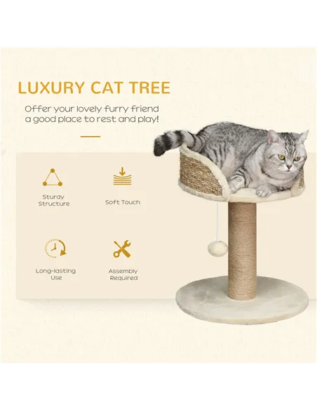 PawHut Cat Tree Cat Scratching Post for Indoor Cats Kitten Play Tower Activity Centre Climbing Stand with Dangling Ball Beige