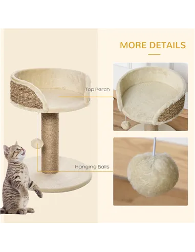 PawHut Cat Tree Cat Scratching Post for Indoor Cats Kitten Play Tower Activity Centre Climbing Stand with Dangling Ball Beige