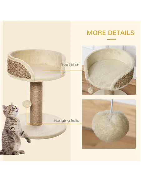 PawHut Cat Tree Cat Scratching Post for Indoor Cats Kitten Play Tower Activity Centre Climbing Stand with Dangling Ball Beige
