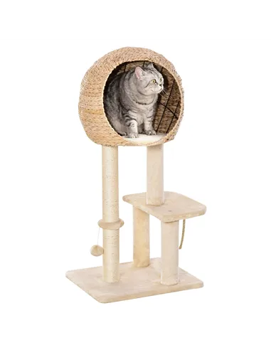 PawHut Cat Tree for Indoor Cats 100cm Kitten Climbing Tower Activity Center with Sisal Scratching Post Condo Perch Hanging Balls