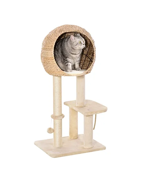 PawHut Cat Tree for Indoor Cats 100cm Kitten Climbing Tower Activity Center with Sisal Scratching Post Condo Perch Hanging Balls